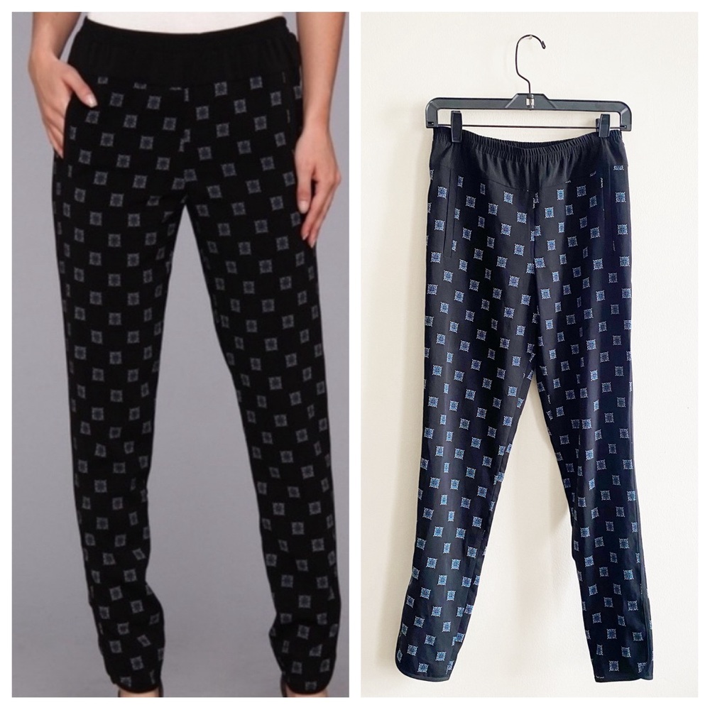 BCBGMaxAzria Wesley Black Blue Printed Straight Leg Relax Pants Size X Small